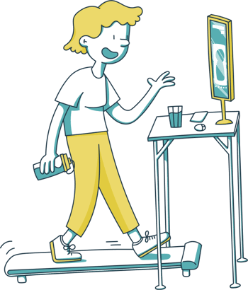 Graphic of woman walking on treadmill at desk