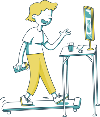 Graphic of woman walking on treadmill at desk Graphic of woman walking on treadmill at desk